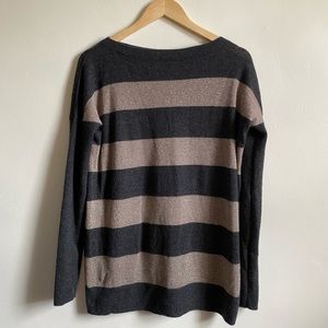 Vince Grey And Gold Metallic Stripe Cashmere Sweater L